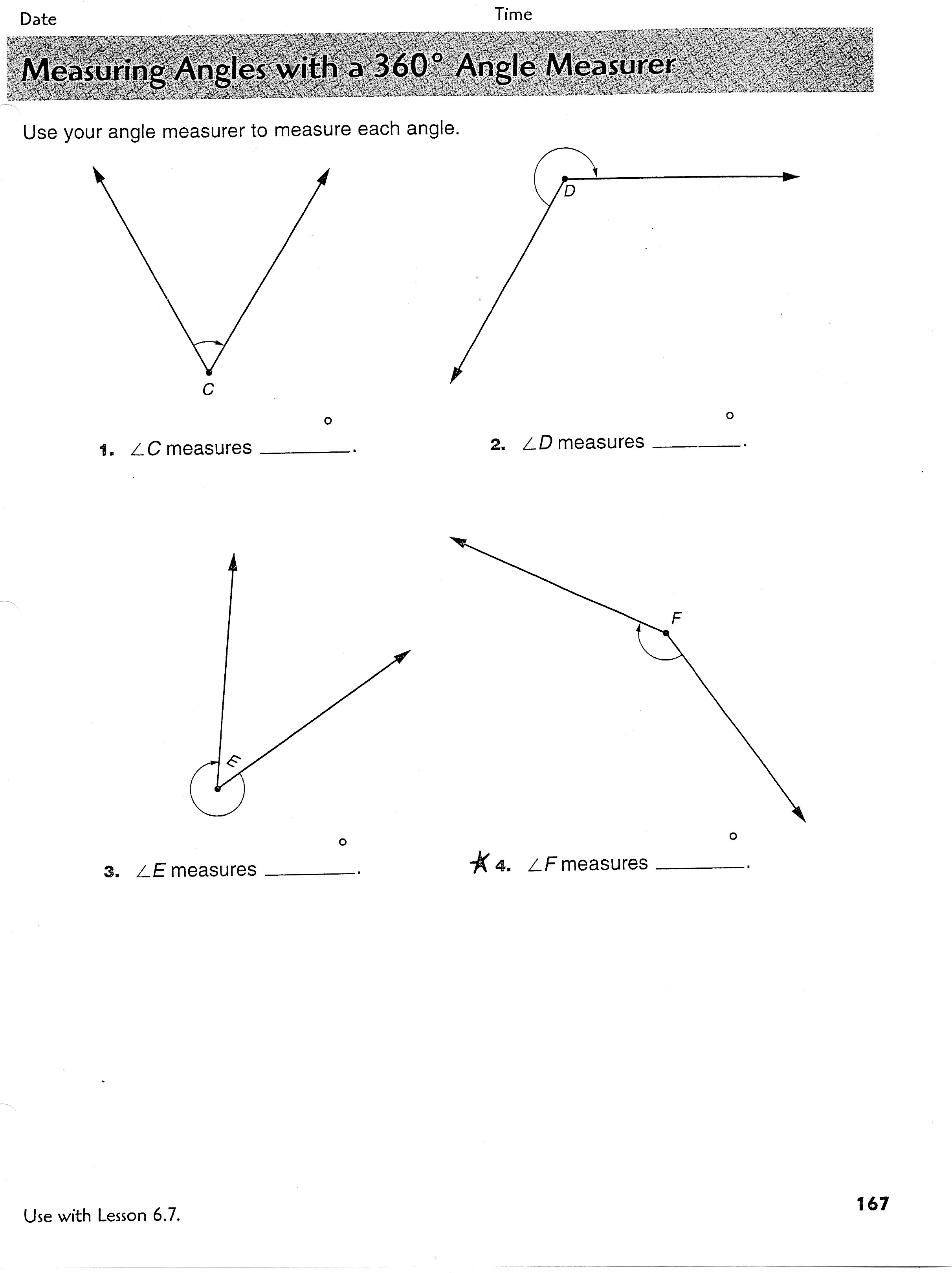 My homework lesson 25 measure angles Within Measuring Angles Worksheet Pdf